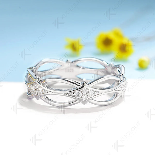 Kuololit 0.28CTW White Moissanite Hollow Band for Men Women 925 Sliver Solid 14K 10K Gold Ring for Anniversary Engagement Gifts