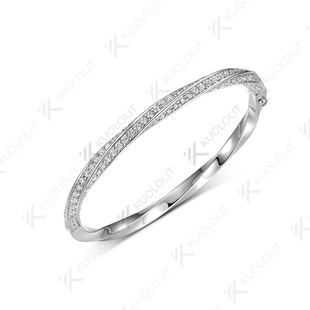 Kuololit Moissanite Bangle for Women Solid 10K Yellow Gold Oval Shaped Round Bracelet for Engagement Trendy Christams Gift