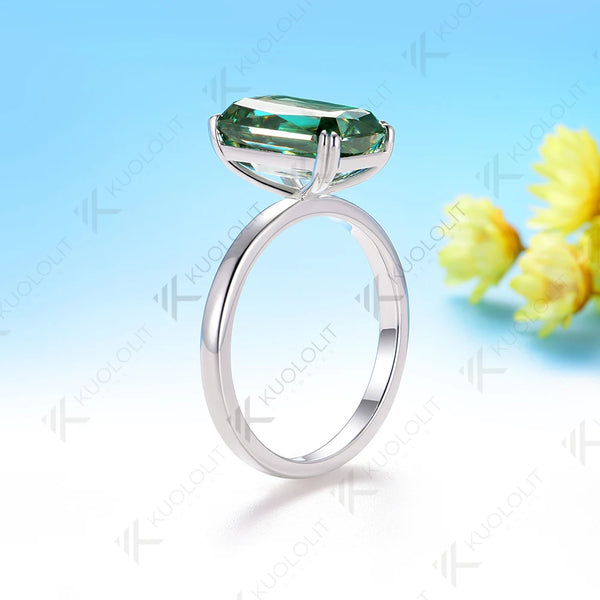 Kuololit 5CT Criss Cut Cyan Moissanite for Women Solid 14K 10K 585 White Gold  Engagement Ring for Christmas Anniversary Gifts