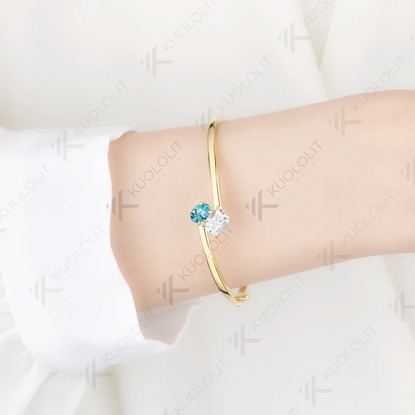 Kuololit 3.5CTW Paraiba Moissanite Custom Bangle for Women Solid 10K Yellow Gold Pear Bangle for Trendy Christams Gifts Party