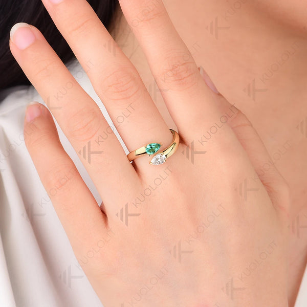 Kuololit 0.5CT Lab Grown Emerald Moissanite Snake Ring for Women Solid 18K 14K 10K 585 Yellow Gold Gemstone Ring for Christmas