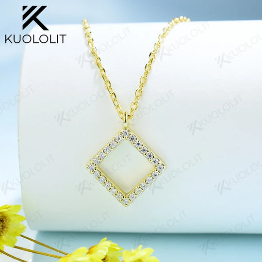 Kuololit Moissanite Necklaces for Women 925 Silver Sterling White Gold Square Shape Pendant with Chain for Party Classic Gifts