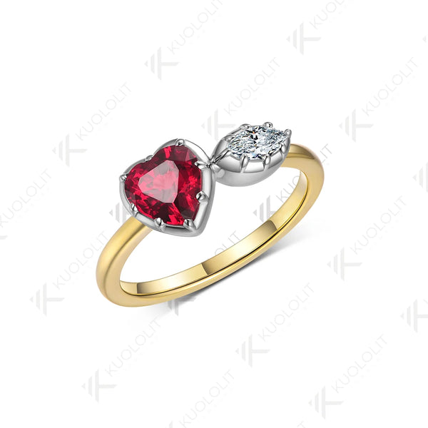 Kuololit 1.3CTW Lab Grown Ruby Moissanite Ring for Women Solid 18K 14K 10K Gold Two Tone Ring for Anniversary Engagement Gifts