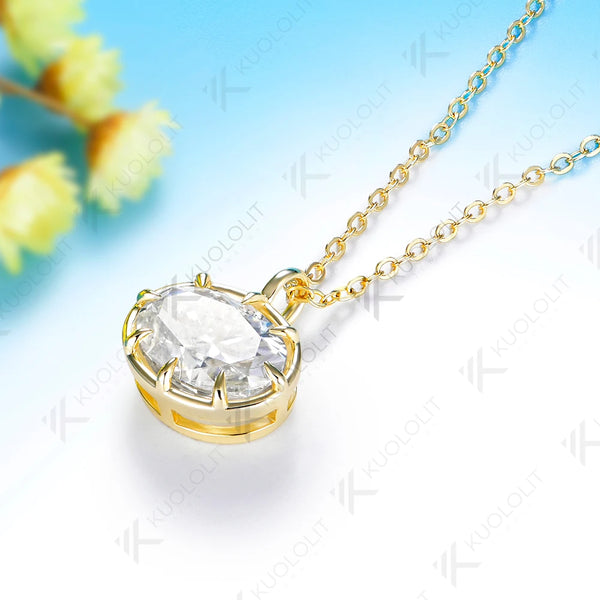 Kuololit 5CT Oval Cut Moissanite Custom Necklace for Women Solid 585 14K 10K Yellow Gold Necklace for Christmas Gifts Engagement