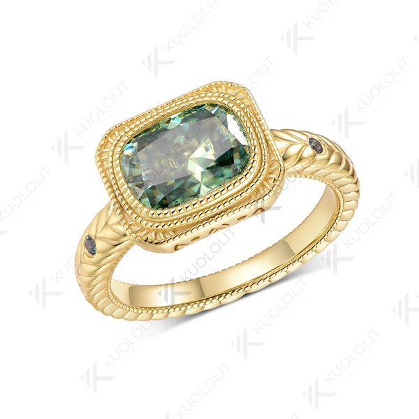 Kuololit 2.5CT Cushion Cut Cyan Moissanite Ring for Women Solid 14K 10K 585 Yellow Gold Engagement Ring for Christmas Gift Party