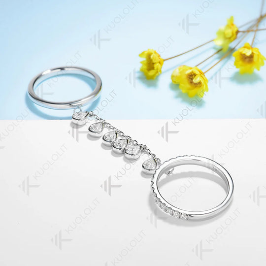 Kuololit 2.3CTW Lab Grown Diamonds Ring for Women Solid 18K 14K 10K 585 White Gold Engagement Two Ring for Christmas Anniversary