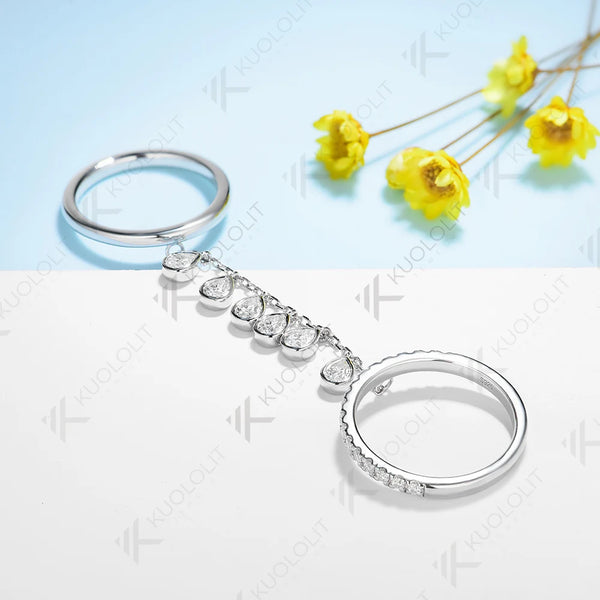 Kuololit 2.3CTW Lab Grown Diamonds Ring for Women Solid 18K 14K 10K 585 White Gold Engagement Two Ring for Christmas Anniversary