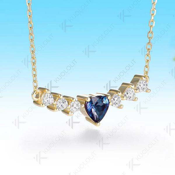 Kuololit 1.6CTW Lab Alexandrite Moissanite Custom Necklace for Women Solid 585 14K 10K Yellow Gold Necklace for Christmas Gifts