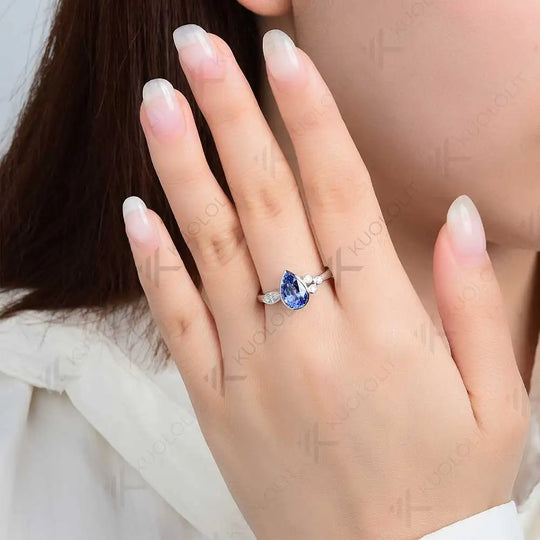 Kuololit 1.6CT Lab Grown Blue Sapphire with Moissanite Ring for Women Solid 18K 14K 10K 585 Yellow Gold Ring for Christmas Gifts