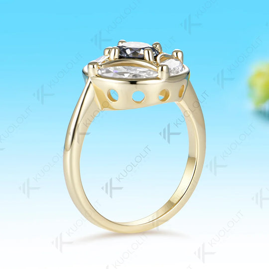 Kuololit 1.2CTW Grey Moissanite Custom Ring for Women Solid 14K 10K 585 Yellow Gold Engagement Wedding Ring for Christmas Gift