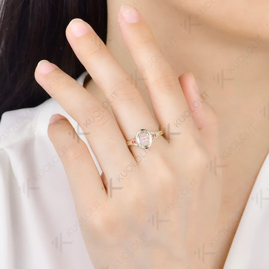 Kuololit 2CT Unique Portrait oval cut Moissanite Ruby Custom Rings for Women Solid 14K 10K Yellow Gold for engagement Christmas