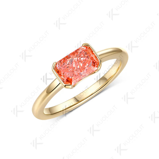 Kuololit 1CT IGI Fancy Intense Pink Lab Diamonds Custom Ring for Women Solid 14K 10K  Yellow Gold Engagement Ring for Christmas