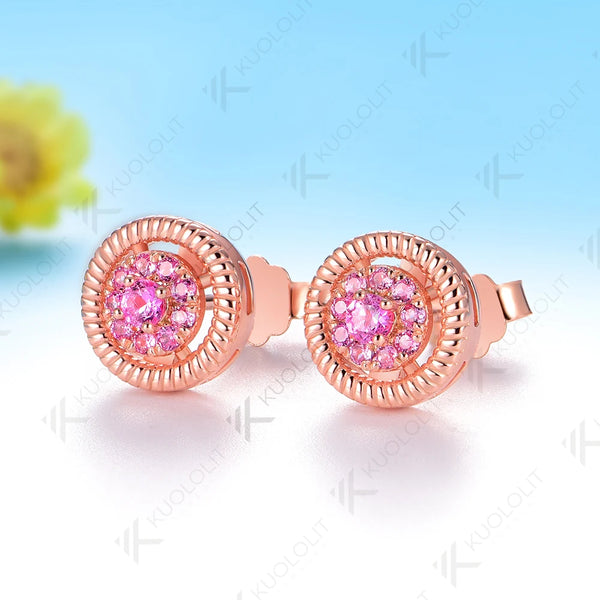 Kuololit 0.25CTW Lab Grown Pink Sapphire Custom Stud Earrings for Women 14K 10K 585 Yellow Gold Stud Earrings for Christmas Gift