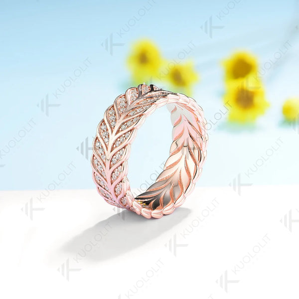 Kuololit 0.66CTW Moissanite Wide Leef Band for Women for Men 925 Sliver Solid 14K 10K Gold Ring for Anniversary Engagement Gifts