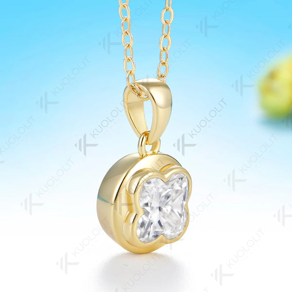 Kuololit 3CT Moissanite Necklace for Women Solid 14K 10K Yellow Gold  Flower Cut Unique Pedant for Engagement Christmas Wedding