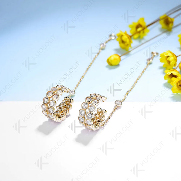 Kuololit 2.2CTW Moissanite Earrings for Women 14K 10K Solid Gold White Gold 925 Silver Clip Hoop for Party Christmas Classic