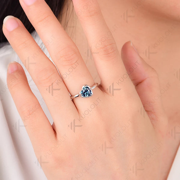 Kuololit 1CT Heart Cut  Lab Grown Alexandrite Engagement Rings for Women Solid18K 14K 10K for Anniversary Gifts Party Engagement