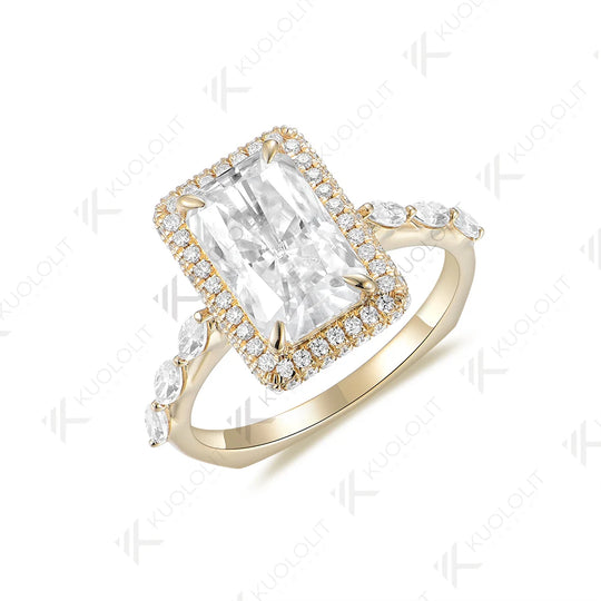 Kuololit 3.5CT Radiant Moissanite Engagement Ring for Women Solid 18K 14K 10K 585 Yellow Gold European Shank Band for Christmas