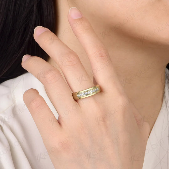 Kuololit PT900 0.27CTW Lab Grown Diamond Brushed Band for Men Women Solid Platinum 900 Gold for Engagement Wedding Band Christmas