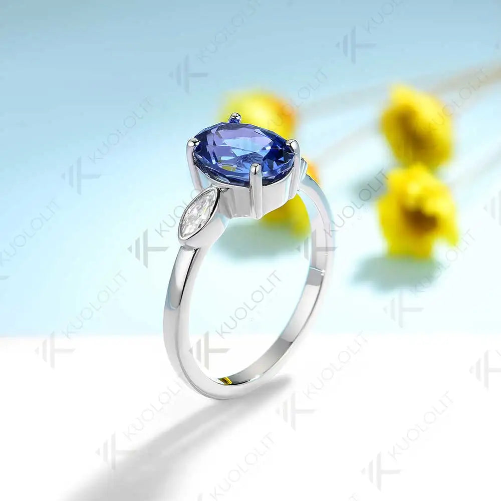Kuololit 3ct Lab Grown Blue Sapphire with Moissanite Ring for Women Solid 18K 14K 10K 585 Yellow Gold Ring for Christmas Gifts