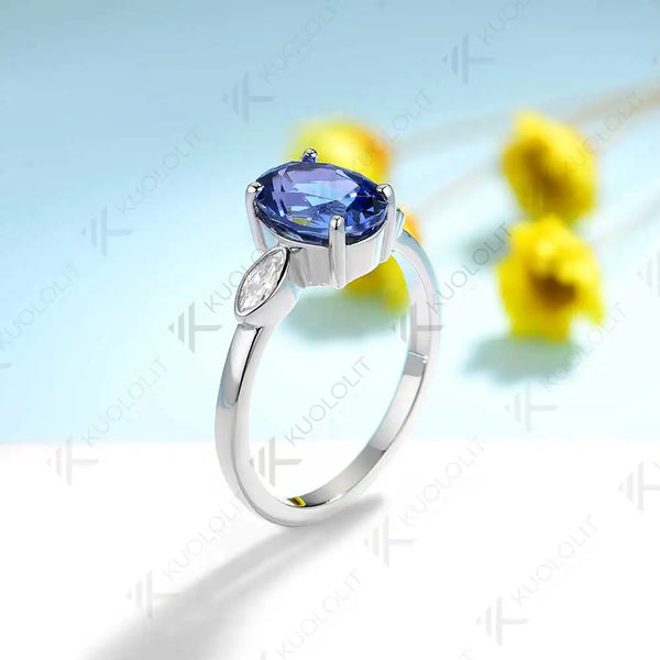 Kuololit 3ct Lab Grown Blue Sapphire with Moissanite Ring for Women Solid 18K 14K 10K 585 Yellow Gold Ring for Christmas Gifts