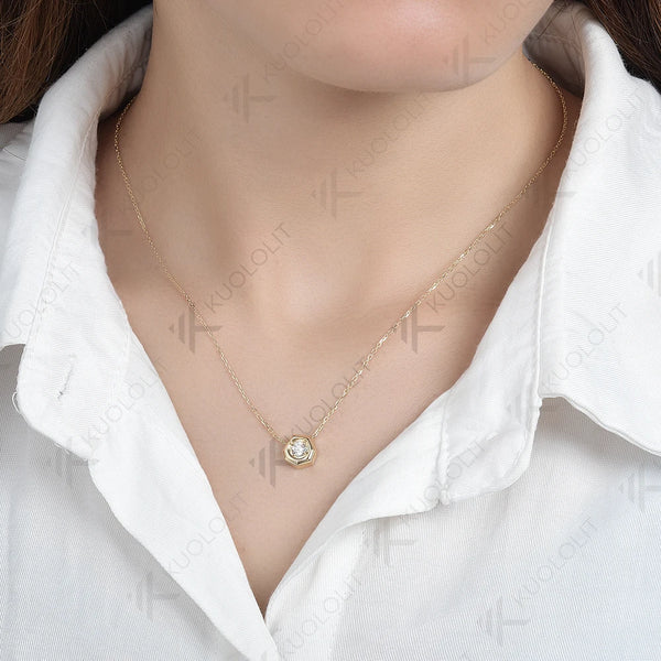 Kuololit Moissanite  Necklaces for Women Solid 925 14K 10K Gold 925 Silver Pendant Chain for Engagement Wedding Party Christmas