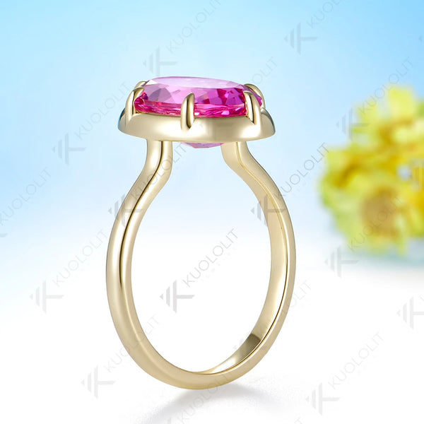Kuololit 5.5CT Lab Grown Pink Sapphire Custom Ring for Women Solid 14K 10K  Yellow Gold Pear for Anniversary Christmas Gift