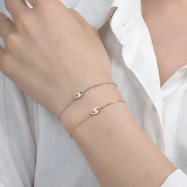 Kuololit 0.1CT Moissanite Bracelets for Women Men 585 18K 10K Adjustable Chains Eyes for Engagement Party Christmas Classic Gift