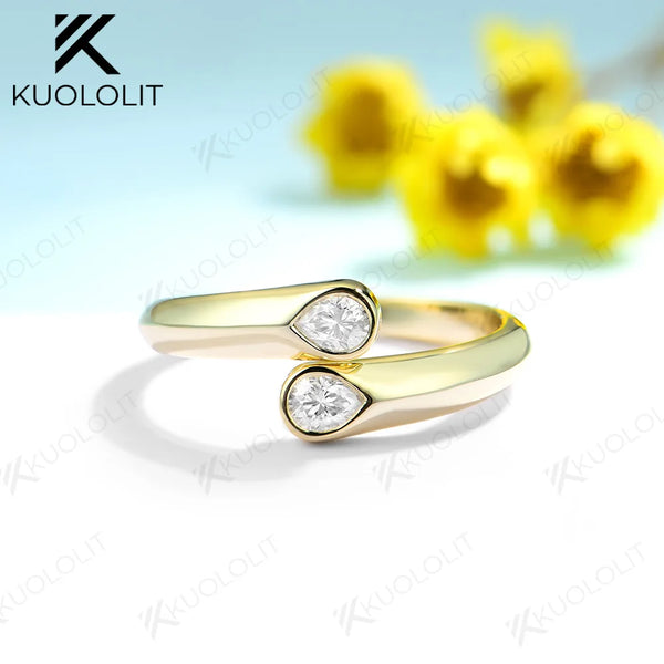 Kuololit 0.6CTW Moissanite Engagement  Ring for Women Solid 18K 14K 10K 585 Yellow Gold Pear Cut Wedding Band for Christmas Gift