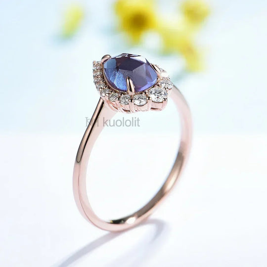 Kuololit Alexandrite Moissanite 14K 10K 585 Rose Gold Ring for Women 1.5CT Pear Cut Luxury Ring for Engagement Party Christmas