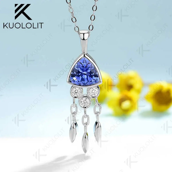 Kuololit 1.2CT Lab Grown Sapphire Jellyfish Necklace for Women Solid14K 10K 585 Yellow Gold Moissanite for Christmas with Chain