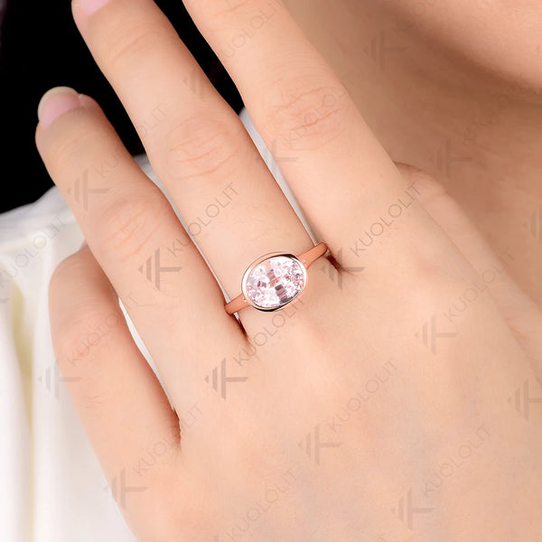 Kuololit 3CT Lab Grown Pink Sapphire Rings for Women Solid 14K 10K 585 Rose Gold Engagement Ring for Christmas Gifts Anniversary