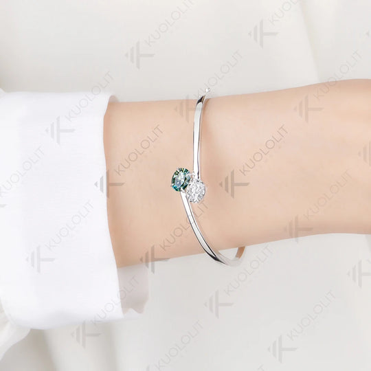 Kuololit 3CTW Cyan Moissanite Bangle for Women Solid 10K Yellow Gold Bracelet Oval Bangle for Engagement Trendy Christams Gift