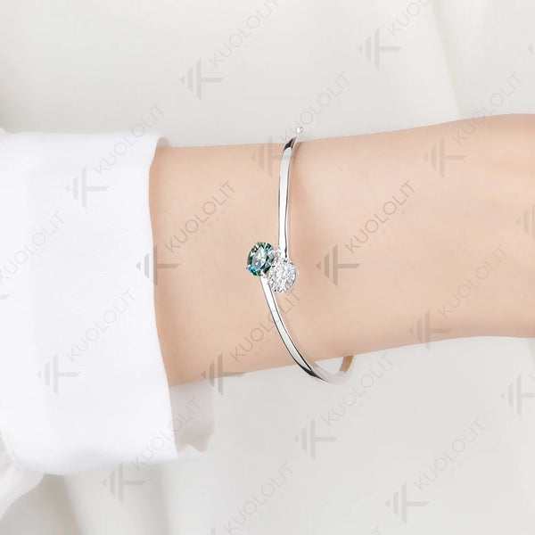 Kuololit 3CTW Cyan Moissanite Bangle for Women Solid 10K Yellow Gold Bracelet Oval Bangle for Engagement Trendy Christams Gift