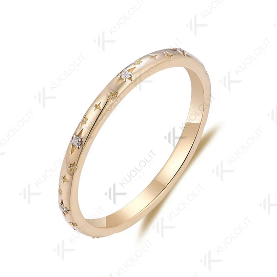 Kuololit Moissanite Band Rings for Women Men Solid 18K 14K 10K 925 Silver Yellow Gold Star Carving for Anniversary Engagement