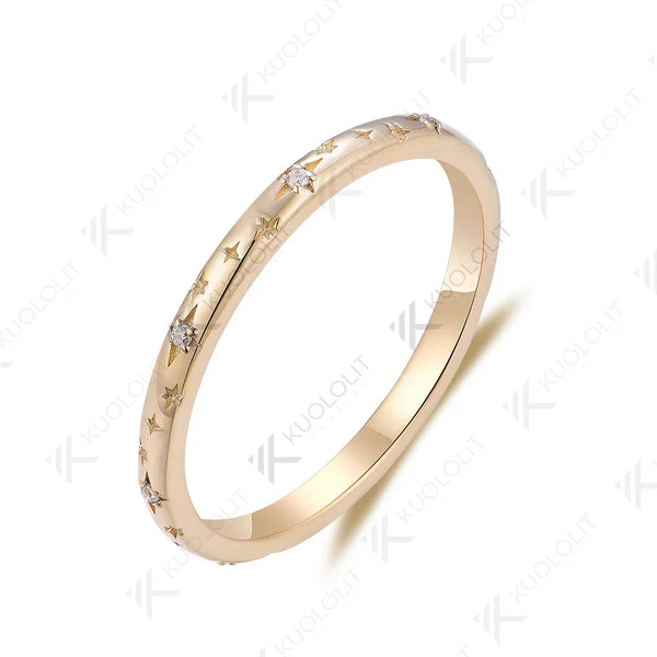 Kuololit Moissanite Band Rings for Women Men Solid 18K 14K 10K 925 Silver Yellow Gold Star Carving for Anniversary Engagement