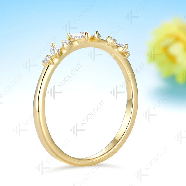 Kuololit  0.25CTW Lab Diamond Marquise Wedding Band for Women Solid 14K Yellow Gold Eternity Half Ring for Engagement Christmas