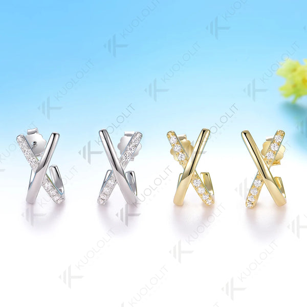 Kuololit 0.28CTW Moissanite Cross Stud Earrings for Women Solid 14K 10K 585 Yellow Gold Stud Earrings for Christmas Gifts Party