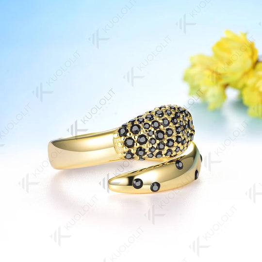 Kuololit 0.54CTW Black Moissanite Snake Ring for Women Solid 18K 14K 10K 585 Yellow Gold Black Ring for Christmas Gifts Jewelry