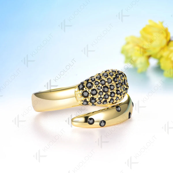 Kuololit 0.54CTW Black Moissanite Snake Ring for Women Solid 18K 14K 10K 585 Yellow Gold Black Ring for Christmas Gifts Jewelry