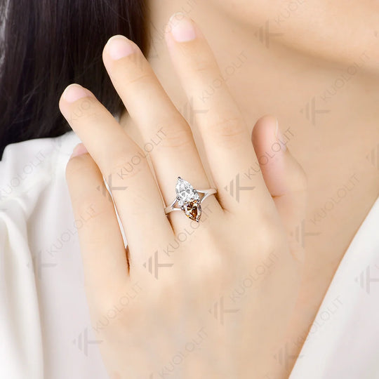 Kuololit 2.5CT Champagne White Moissanite Custom Ring for Women Solid 14K 10K 585 Yellow Gold Engagement Ring for Christmas Gift