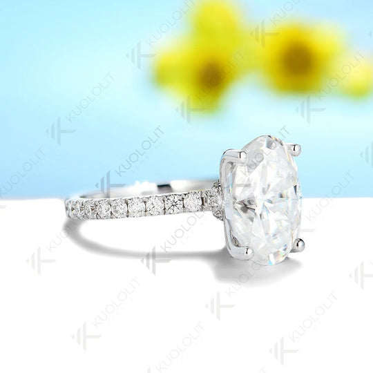 Kuololit 4ct Oval Moissanite Ring for Women Solid PT950 14K 10K White Gold Solitaire Engagement Wedding Promise Gift Christmas