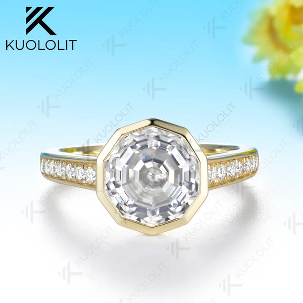 Kuololit 3.5CT Decagon Cut Moissanite Custom Ring for Women Solid 14K 10K 585 Yellow Gold Engagement Ring for Christmas Gift