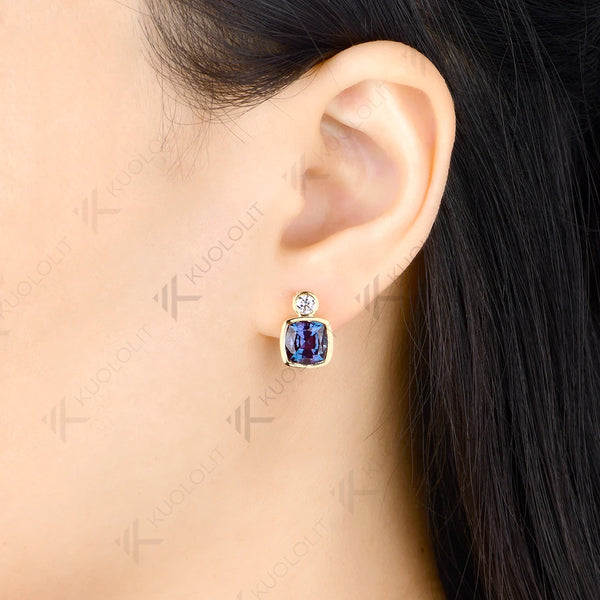 Kuololit 5.4CTW Lab Grown Alexandrite Moissanite Stud  Earrings for Women Solid 14K 10K 585 Yellow Gold Earring for Christmas