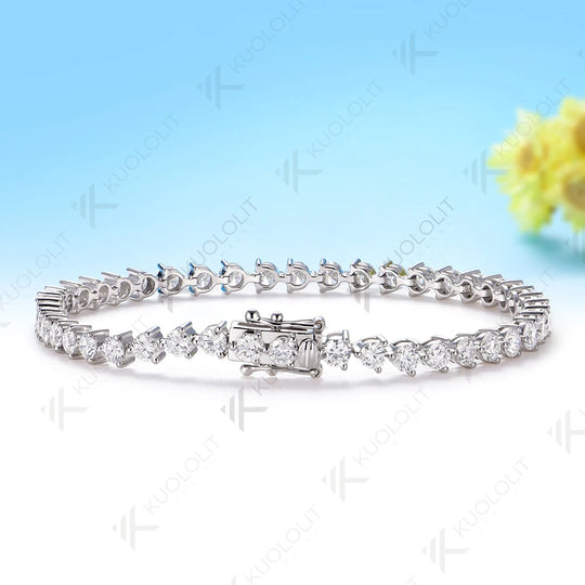 Kuololit 5.2CTW Lab Grown Diamonds Tennis Bracelet for Women Solid 14K 10K Yellow Gold Three Prong Bracelet for Christmas Party