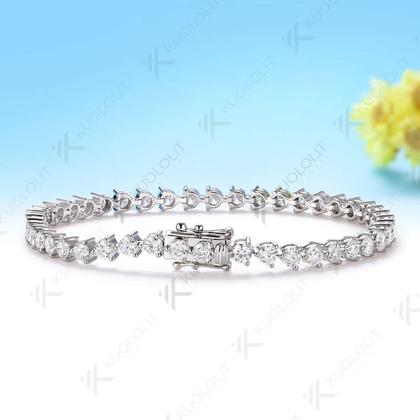 Kuololit 5.2CTW Lab Grown Diamonds Tennis Bracelet for Women Solid 14K 10K Yellow Gold Three Prong Bracelet for Christmas Party