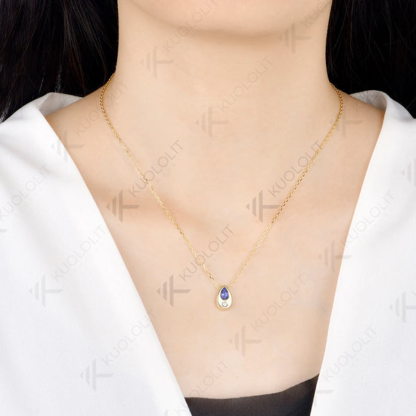 Kuololit Lab Grown Sapphire Diamonds  Necklace for Women Solid 14K 10K Yellow Gold  Pedant for Engagement Christmas Gifts New