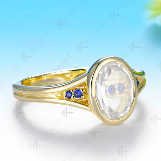 Kuololit 2CT Unique Portrait Cut Oval Moissanite Sapphire Ring for Women Solid14K 10K Yellow Gold for Anniversary Christmas Gift