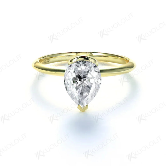 Kuololit Moissanite Rings for Women Solid 18K 14K 10K 925 Sliver Yellow Gold 1.5CT Pear Cut for Anniversary Wedding Engagement