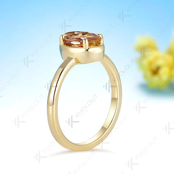 Kuololit 1.8CT Champagne Moissanite Ring for Women Solid 14K 10K Yellow Gold Engagement Oval Cut for Christmas Gifts Party